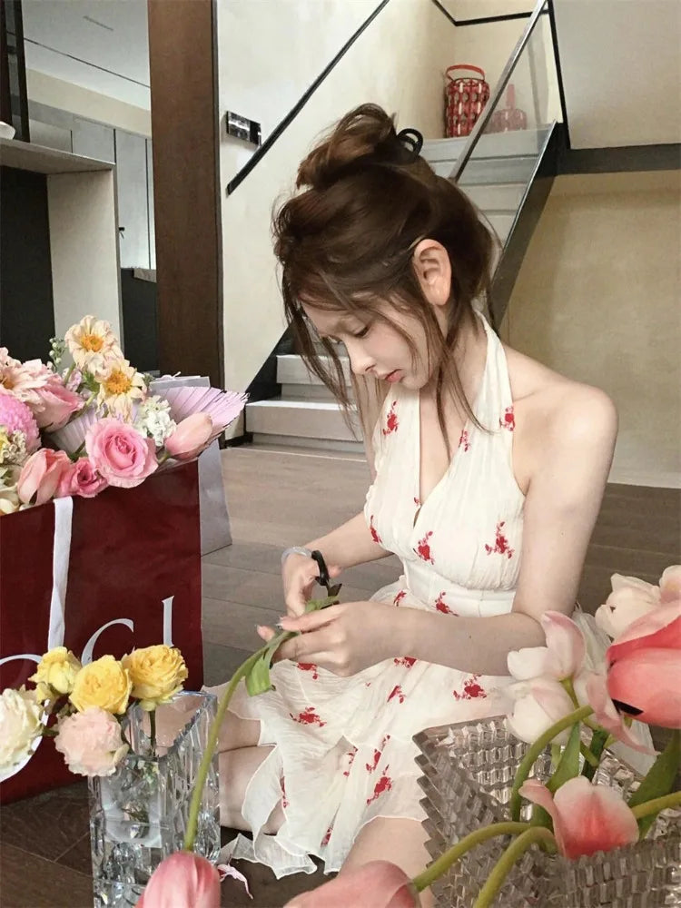Hnewly French Elegant Even Party Floral Dress Casual Female Slim 2000s Vintage Clothing Design Sexy Blackless Bodycon Dress Summer
