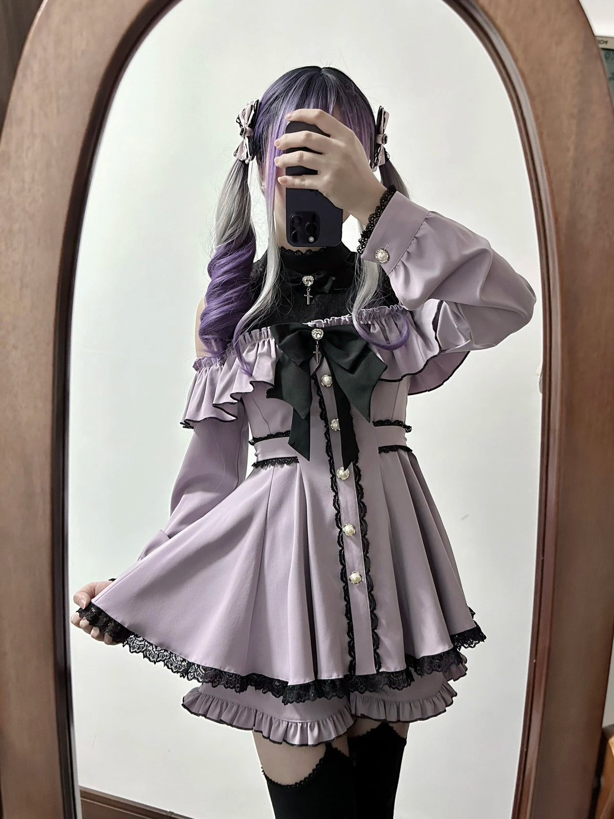 Hnewly  Mine Mass-Produced Oversize Dress Set for Women Spring Japanese Slim Fit Lolita Long Sleeve Top and Shorts 2-Piece Set for Women