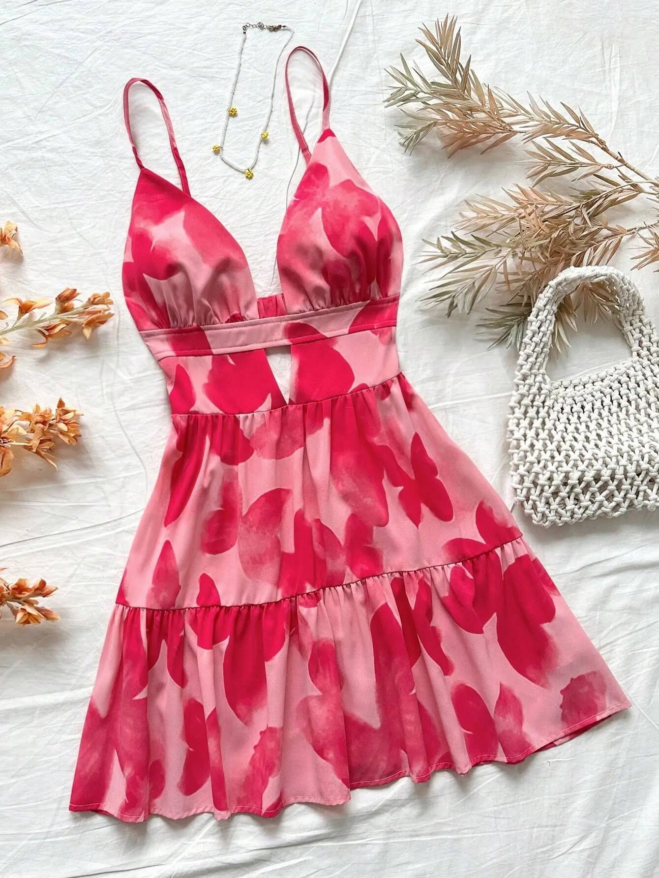 Hnewly Retro Leopard Printed Camis Dress Women Summer Sexy Hollow Out Sleeveless Mini Dress Harajuku Bohemian Beach Vacation Vestidos