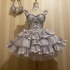 Hnewly  Sweet Lolita Sleevelss Princess Dress Women Sweet Bow Ruffles Evening Party Mini Dress Japanese Harajuku Retro Y2k Vestidos