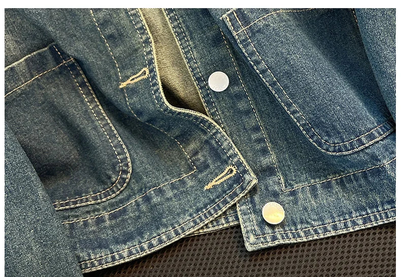 Hnewly  Light Blue Retro Denim Jacket Women's Spring Single Breasted Loose Cardigan Short Top Autumn O-Neck Long Sleeve All-Matched Top