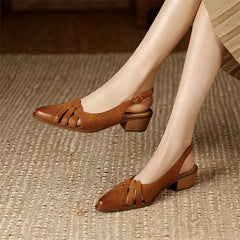 Hnewly Summer Sandals Genuine Leather Sandals Casual French Retro Pointed Toe Hollow Out GLADIATOR Sheepskin Sandals Thick Heel Shoes