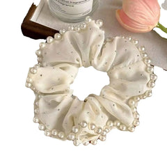 Hnewly  2PCS Polka-dot Pearl Hair Scrunchies, French Elegance Hair Ties, Atmosphere-enhancing Elastic Bands for Bun Hairstyles, New Arri