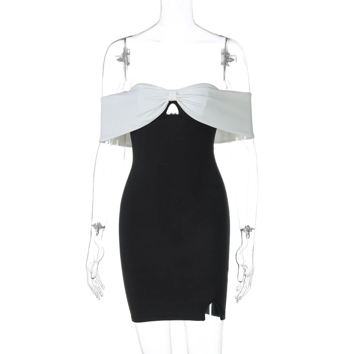 Hnewly  Spring New Strapless Mini Dress One-Shoulder Sexy Contrast Color Women's Gown Dress Slim Hollow Sleeveless Vestido