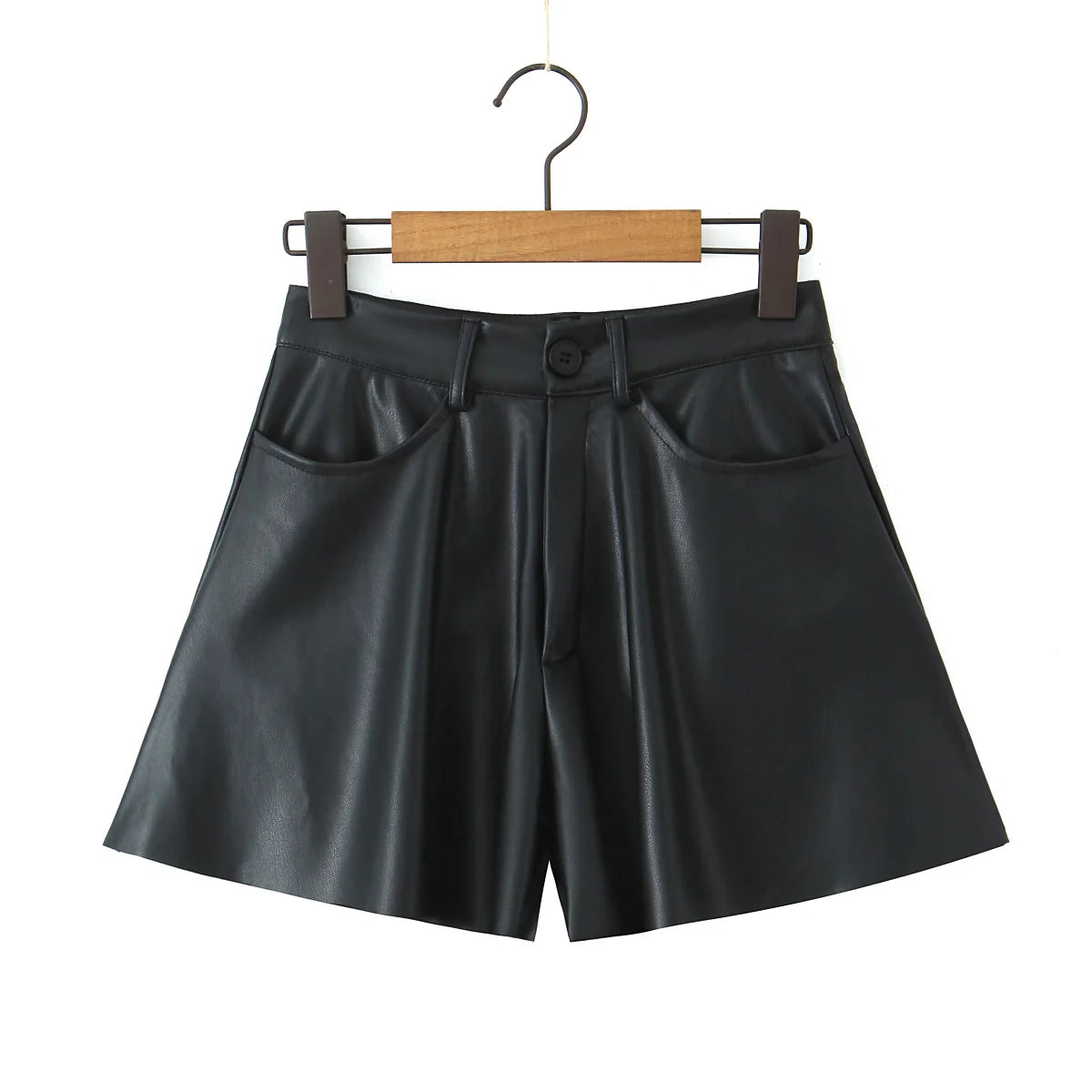 Hnewly  Fall fashion black mini shorts for women faux leather shorts woman cute PU leather shorts loose kawaii streetwear