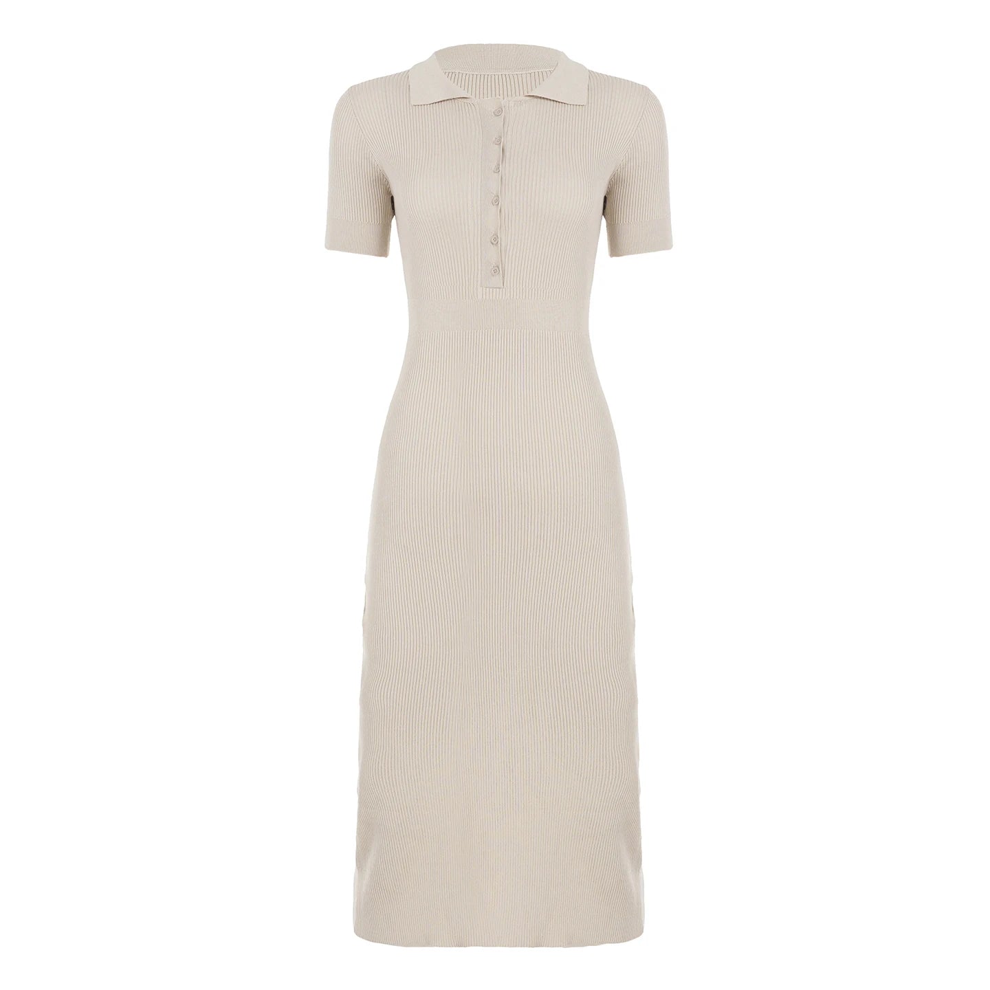Hnewly Fashion Solid Basic Slim Fit Knitted Women Long Dresses Causal Simple Button Elegant Gentle Office Lady Dresses