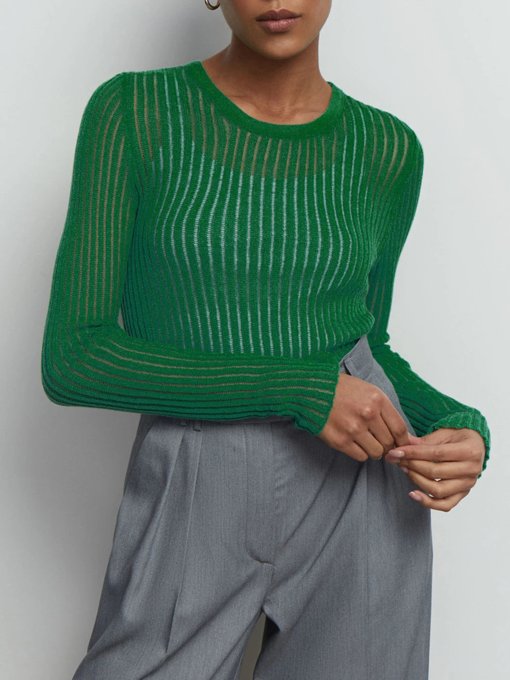 Hnewly   Sexy Thin Knit Sweater Women Solid Color Basic Pullover Top Casual Cozy Long Sleeve T-shirts 2023 Spring Summer New