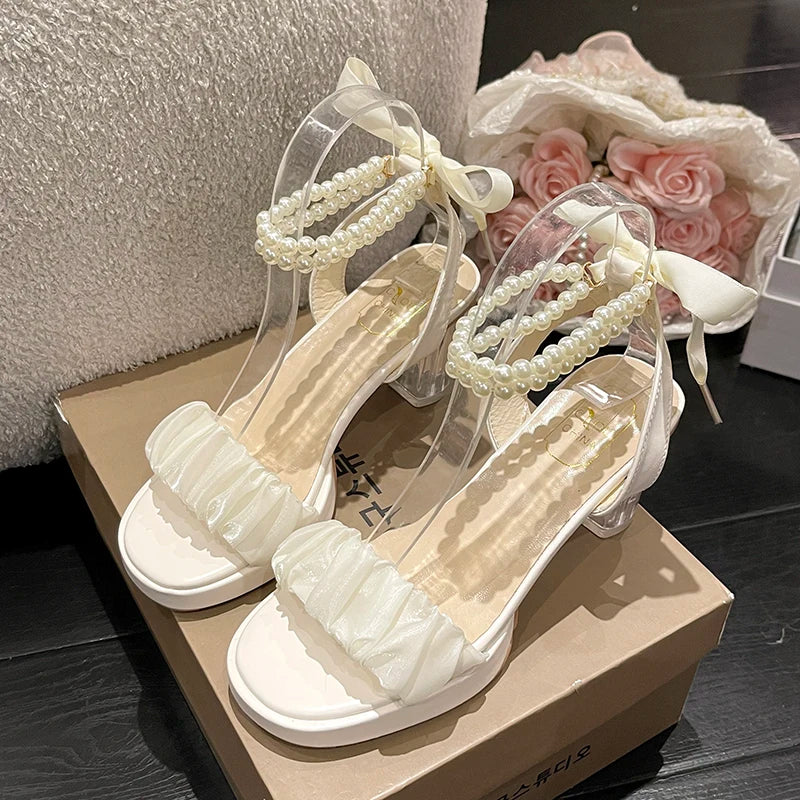 Hnewly Black Platform Sandals Female Shoe Summer Lace Denim Women's High Heels Med Espadrilles Girls Laces Fashion Gladiator Beige