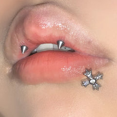 Hnewly  1Pc Trendy Sweet Cool Style Stainless Steel 1.2mm Cross Zircon Inlaid Lip Stud for Cool Girls Body Piercing Gift