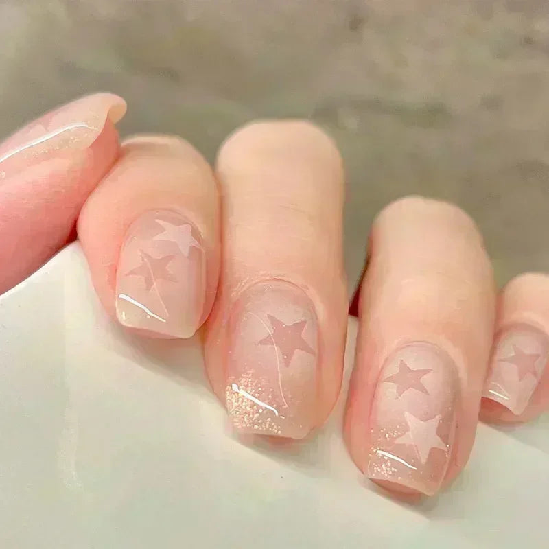 Hnewly 24pcs Detachable Short Press on Nails Y2k rhinestone False Nails with Glue Ballet Sweet Cool Girls Artificial False Nails Tips