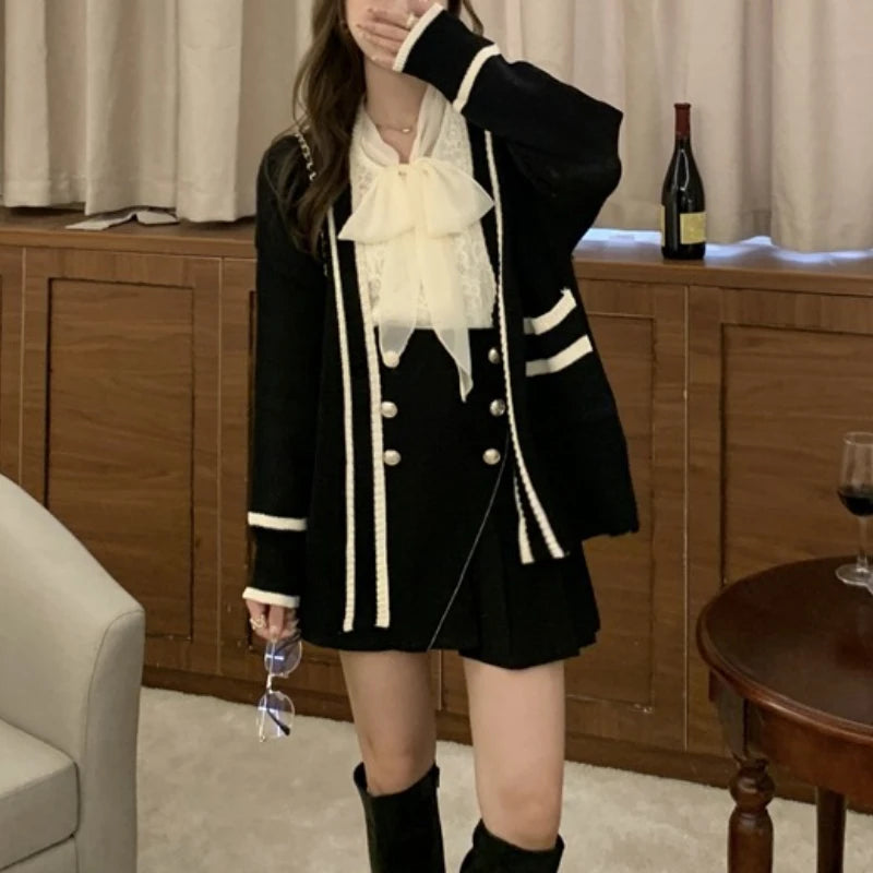 Hnewly  Varsity Cardigan Sweater for Women Open Front Slouchy Knitted Sweater Jacket Cardi Collaege Student Girl Fall Winter Outfit