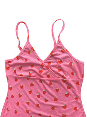 Hnewly  Women's Dress Pure & Sexy Ribbed V-Neck Camisole Dress with Strawberry Print for Lover's Day