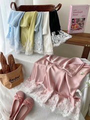 Hnewly  Elegant Satin Skirt Women French Style Lace Patchwork Long Skirts Fairycore Fashion Slim Up A-line Skirts Aesthetics