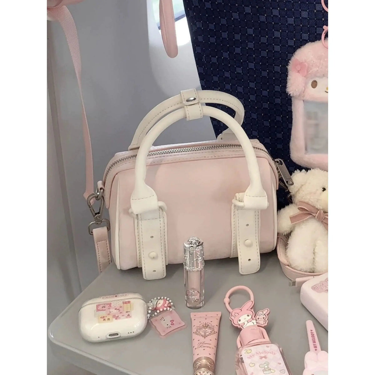 Hnewly  Sweet Pink Boston Bag Women Ladies Cute Minimalist Versatile Harajuku Shoulder Crossbody Bag Commuter Work Tote Purse
