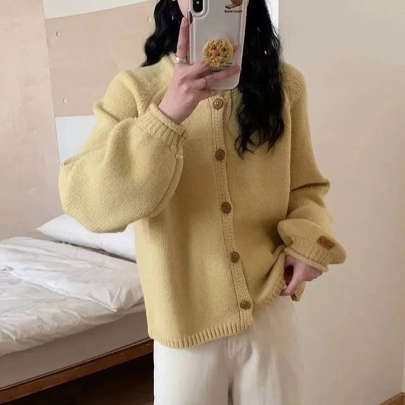 Hnewly  Button Up Cardigan Sweater for Women Cozy Knitted Long Sleeve Single Breasted Sweater Jacket Autumn Winter Casual Chic Outfit