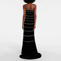 Lunivop  Luxury Black Mermaid Floor Length Prom Gowns Strapless Sleevless Birthday Party Dress Fashion Crystal Evening Dress