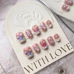 Lunivop  10pcs Handmade False Press on Nail with Rhinestones Full Cover Ballerina Korean Manicuree Decoration French Wearable Nail Store