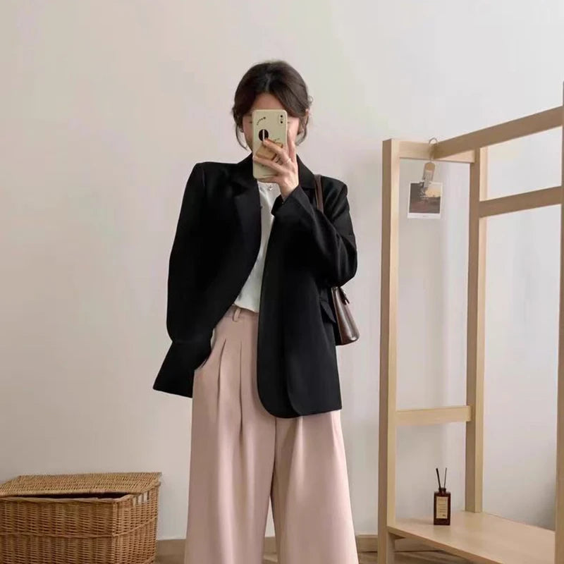 Hnewly Autumn Grey Blazers for Women Y2K Fashion A Button Office Ladies Casual Coats Korean Loose Streetwear All Match Suit Outerwear
