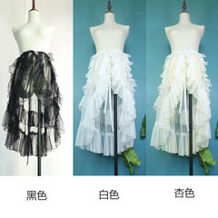 Hnewly  Luxury Bride Wedding Gauze Overskirts Perspective Asymmetric Ruffles High Waist Lolita Clothes Mid-long Mesh Fairy Skirts