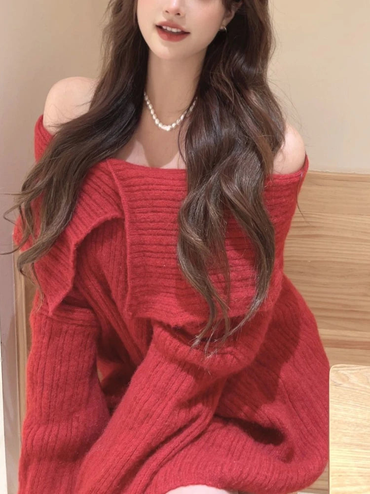 Hnewly trashy outfits Autumn Design Sexy White Knitted Sweater Women Long Sleeve Pure Color Korean Fashion Y2k Clothing Elegant Pullover Female