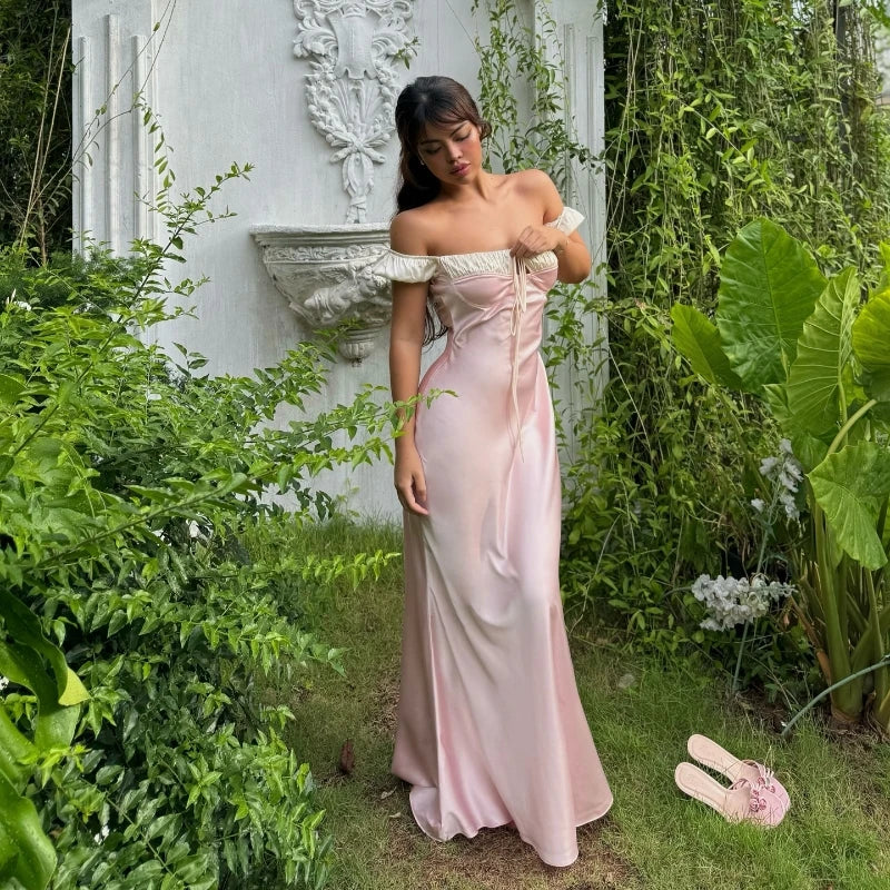 Hnewly French Elegant Pink Dress Y2K Summer Slim Sweet Tank Dresses Fashion Evening Party Club Vestidos Women's New