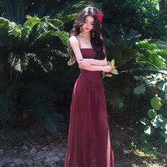 Hnewly  Woman Dress Sexy Sleeveless Slash Neck Elegant Holiday Split Summer Fashion Vintage Sexy Ladies Dresses Female Chic