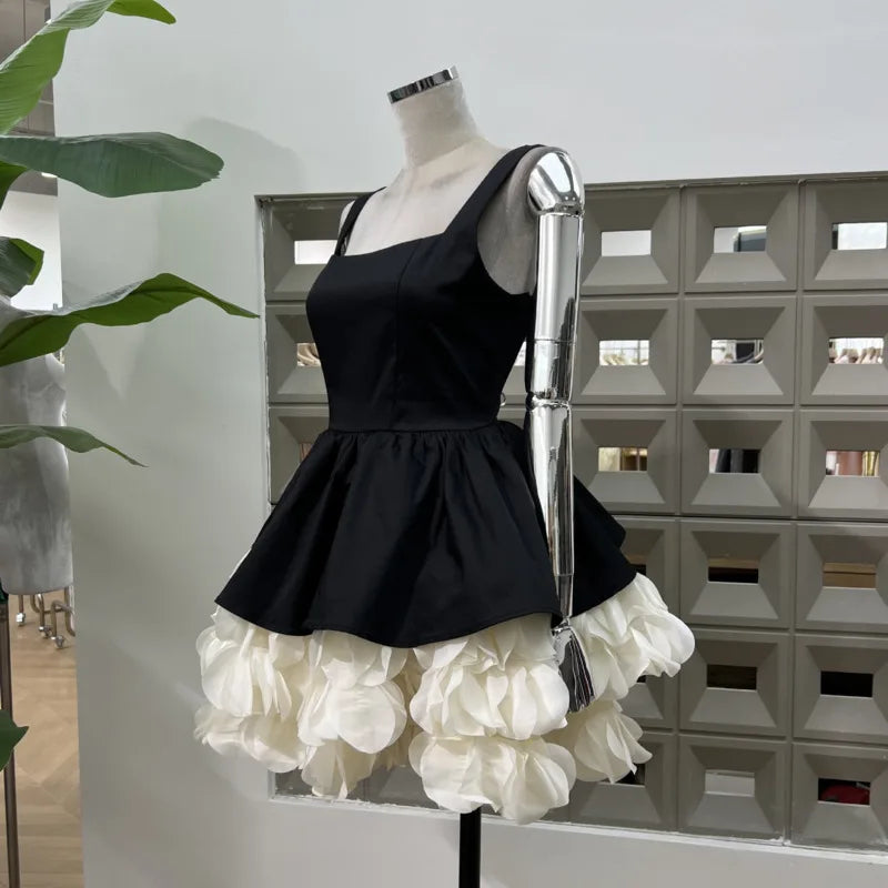 Hnewly Fashion Patchwork Dress Women's Square Collar Sleeveless Casual A Line Dresses 2025 Summer New Tide