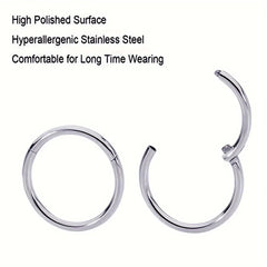 Hnewly  2PC Hinged Segment Nose Hoop Rings Women Surgical Steel Nose Rings Septum Clicker Ring Ear Daith Hoop Earring Piercing Jewelry