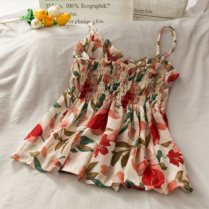 Hnewly Camis Women Lovely Sweet Shirring Elegant Breathable Korean Style Ins New Fashion Design Office Lady Summer Thin Cozy Hot Sale