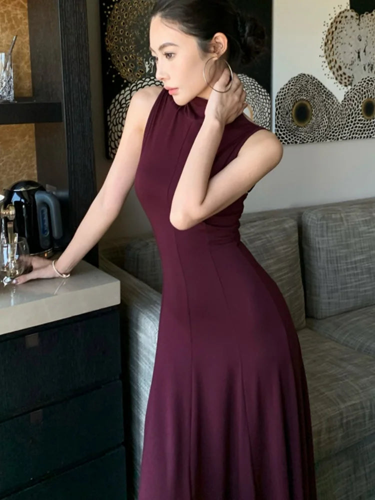 Hnewly Women Sexy Vintage Summer Backless Dresses Slit Fit Sleeveless Spaghetti Strap Halther Evening Dress Club Party Prom Chic New