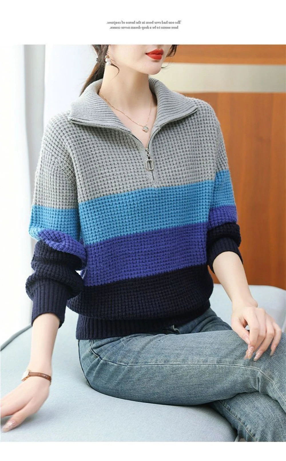 Hnewly  Knitted Stripe Sweater Women's Lapel V-neck Autumn Winter 2025 New Contrast Color Versatile Knitwear Long Sleeve Pullover Tops