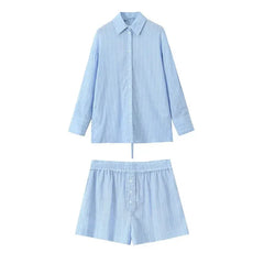 Hnewly  Casual Hollow Out Lace Up Shirt Shorts Sets Women Lapel Full Sleeve Buttons Shirts Wide Leg Short Pants Summer Lady Suit