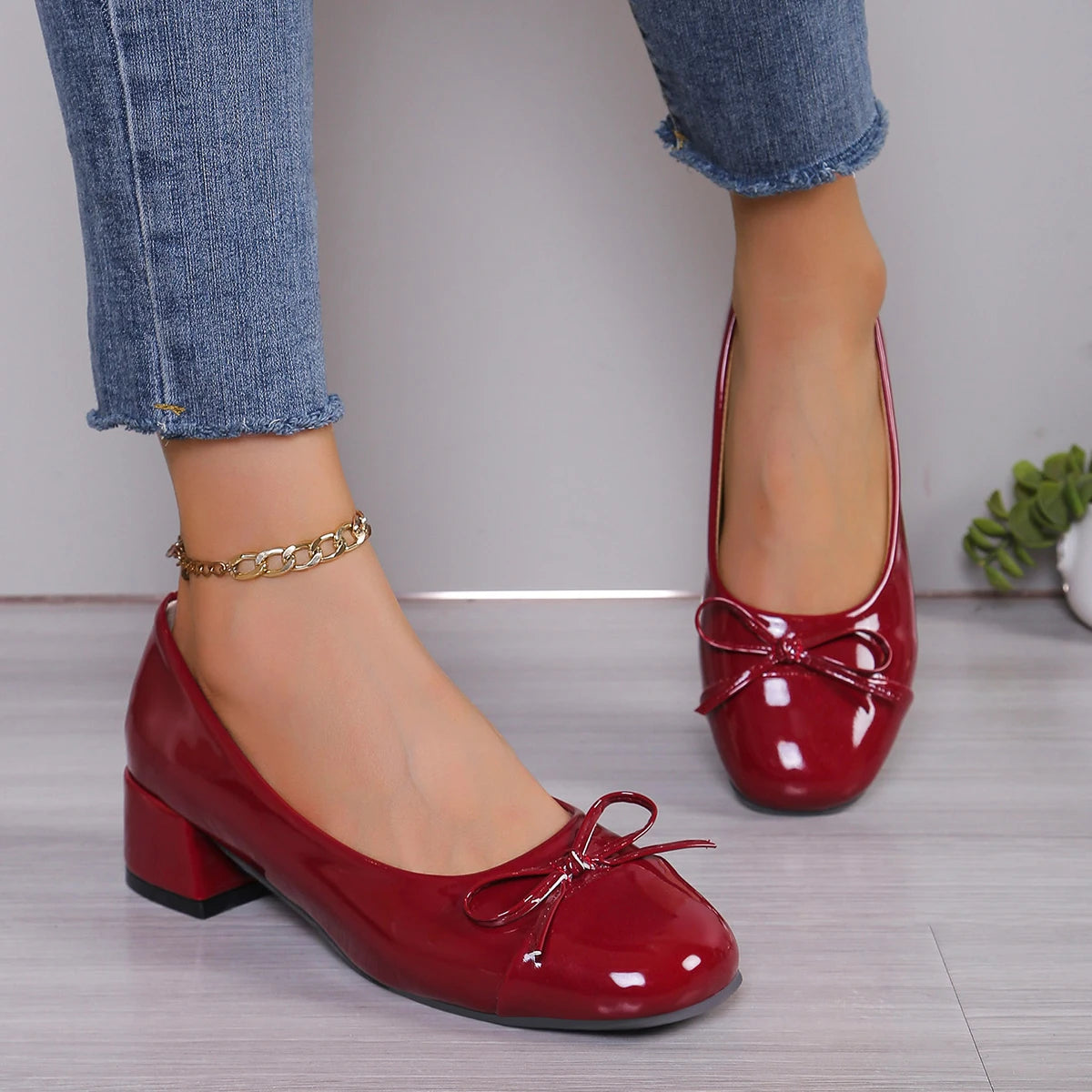 Hnewly Shoes Women Pumps Platform Heels Women Round Toe Bow-knot Sweet Ballet Shoes Office Woman Mary Jane Shoes Zapatos De Mujer