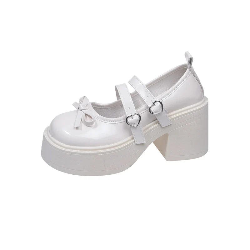 Lunivop  Platform Thick Bottom Women Mary Jane Shoes Patent Leather Heart Buckle Thick Heel Lolita Shoes Ladies Elegant Dress Pumps
