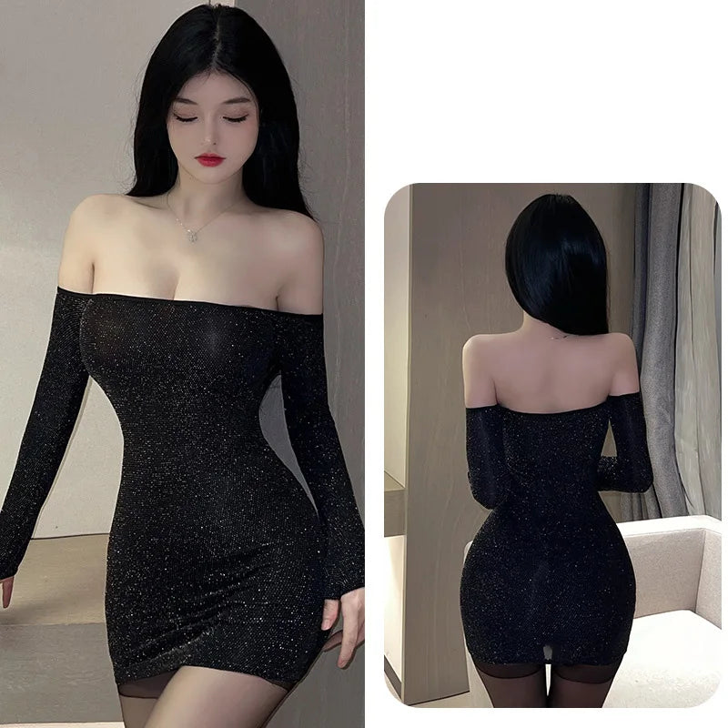 Hnewly Lingerie dress Deep V Shoulderless Tight Hip hugging Short Skirt sexy. items Dresses gala sexy womans clothing pain in the night