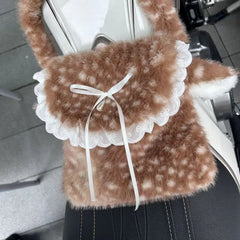 Hnewly  Winter Fashion Faux Fur Crossbody Bags for Women Decor with Ear Leg Warmer Cartoon Shoulder Bag Ladies Pillow Handbags