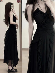Hnewly Design Style Small Black Dress Women's Summer Waist Wrap Show Thin Super y2k formal occasion vestidos women dress