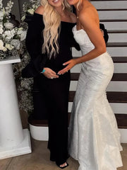 Hnewly  Elegant Maternity Off Shoulder Bell Sleeve Maxi Dress Pregnancy Photoshoot Outfit Maternity Photography Gown for Pregnant Women