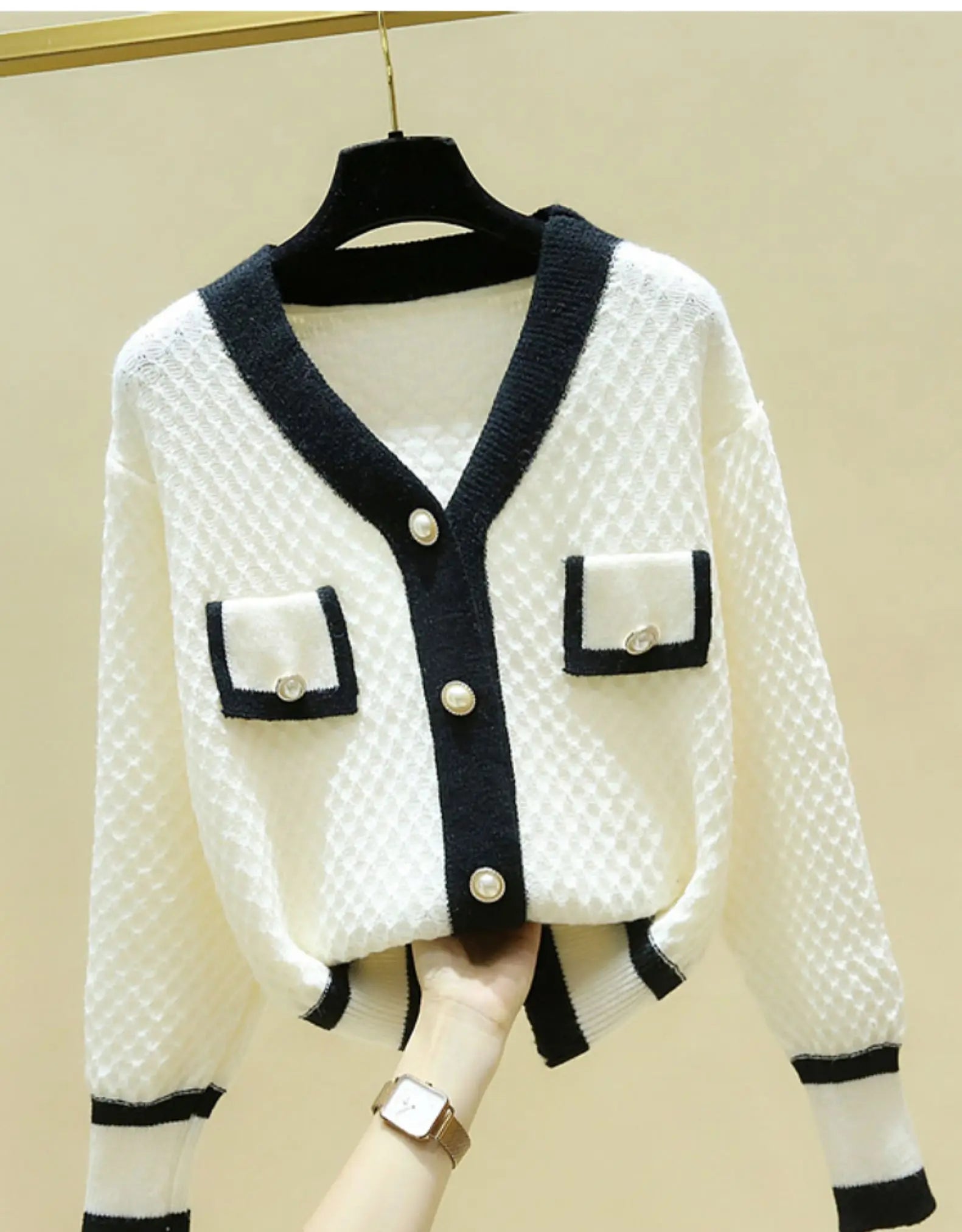 Hnewly  Korean Knit Sweater Temperament V-neck Single Breasted Jacket Women's Spring Autumn New Loose Long-Sleeved Cardigans  Coat