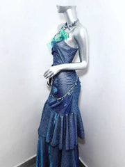 Hnewly  Extended New Blue Ocean Legend Blue Polarized Green Flash Princess Dress Sexy Mermaid Dress