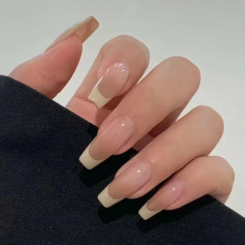 Hnewly 24Pcs False Nails French Gradient Ballet Fake Nails Press on Nails Black Heart Rhinestone Design Glitter Full Cover Nail Tips