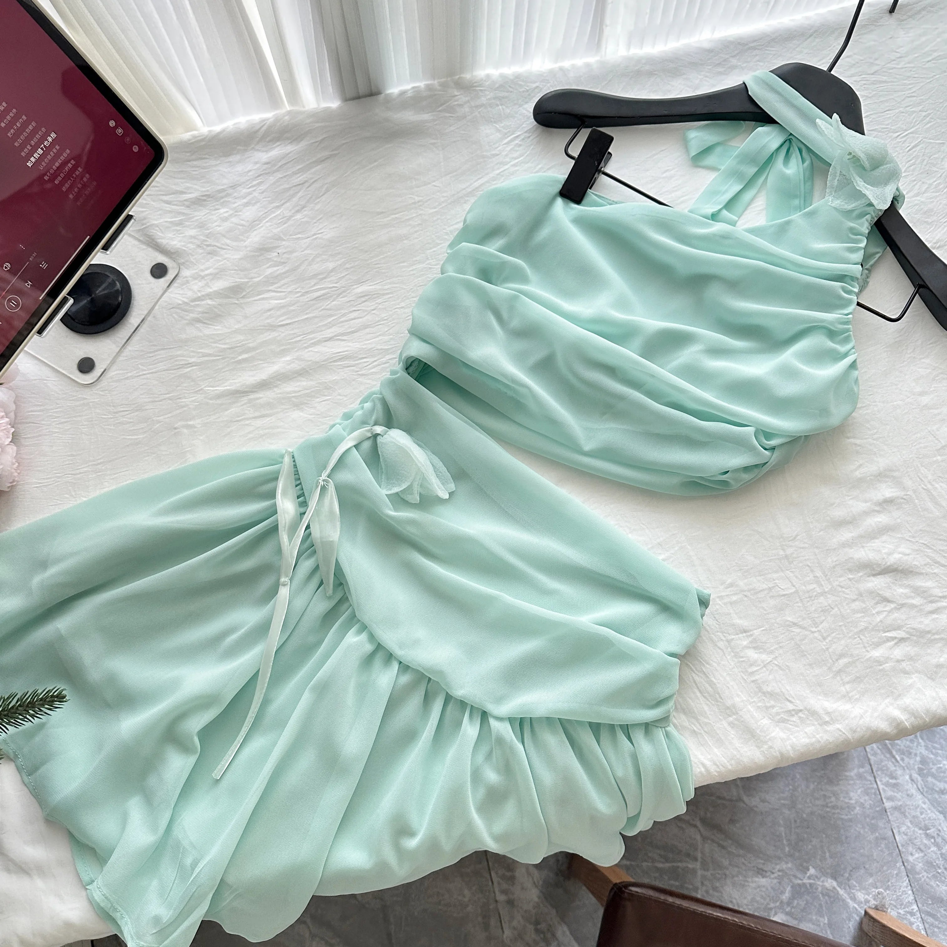 Hnewly Summer 2000s Aesthetic Y2k Vintage Off Shoulder Dress Frock Party Shoujo Girl Hollow Out One-Piece Evening Gyaru Coquette Prom