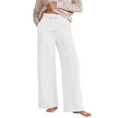 Hnewly  Ladies' Solid Color Wide Leg Casual And Versatile Straight Trousers High Waisted Baggy Flared Drawstring Athletic Joggers