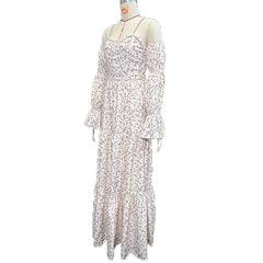 Hnewly  Boho Floral Maternity Dress Off-Shoulder Long Sleeve Pregnancy Gown Photoshoot Baby Shower Elegant Maternity Photography Dress