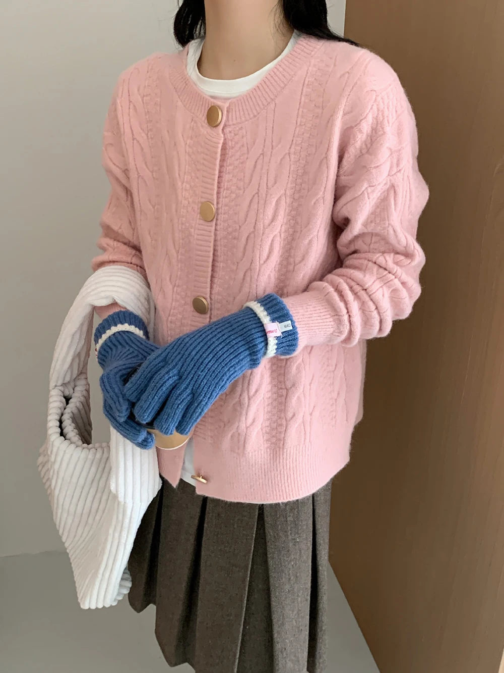 Hnewly  Vintage Twist Knit Cardigan Women's Lazy Loose Soft Thickened Single-Breasted 2025 Autumn Winter New Korean Style Female Tops