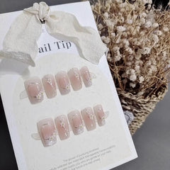 Lunivop  10pcs Short Square False Nails for Gluing Flower Blush Fake Nail with Design Charms Fashion Manicure Nail Tips Press on Nails
