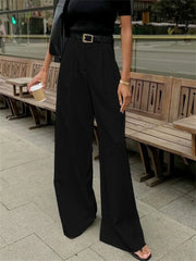 Hnewly  Office High-waisted Wide-leg White Suit Pants Women's Fall Loose and Drape Casual Straight Mopping Black Trousers