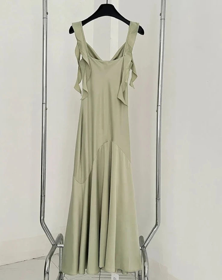 Hnewly Summer Elegant Ruffles Chic Female Midi Dresses New Classic Solid Color Fashion Chiffon Simple Casual S-L Women Dresses
