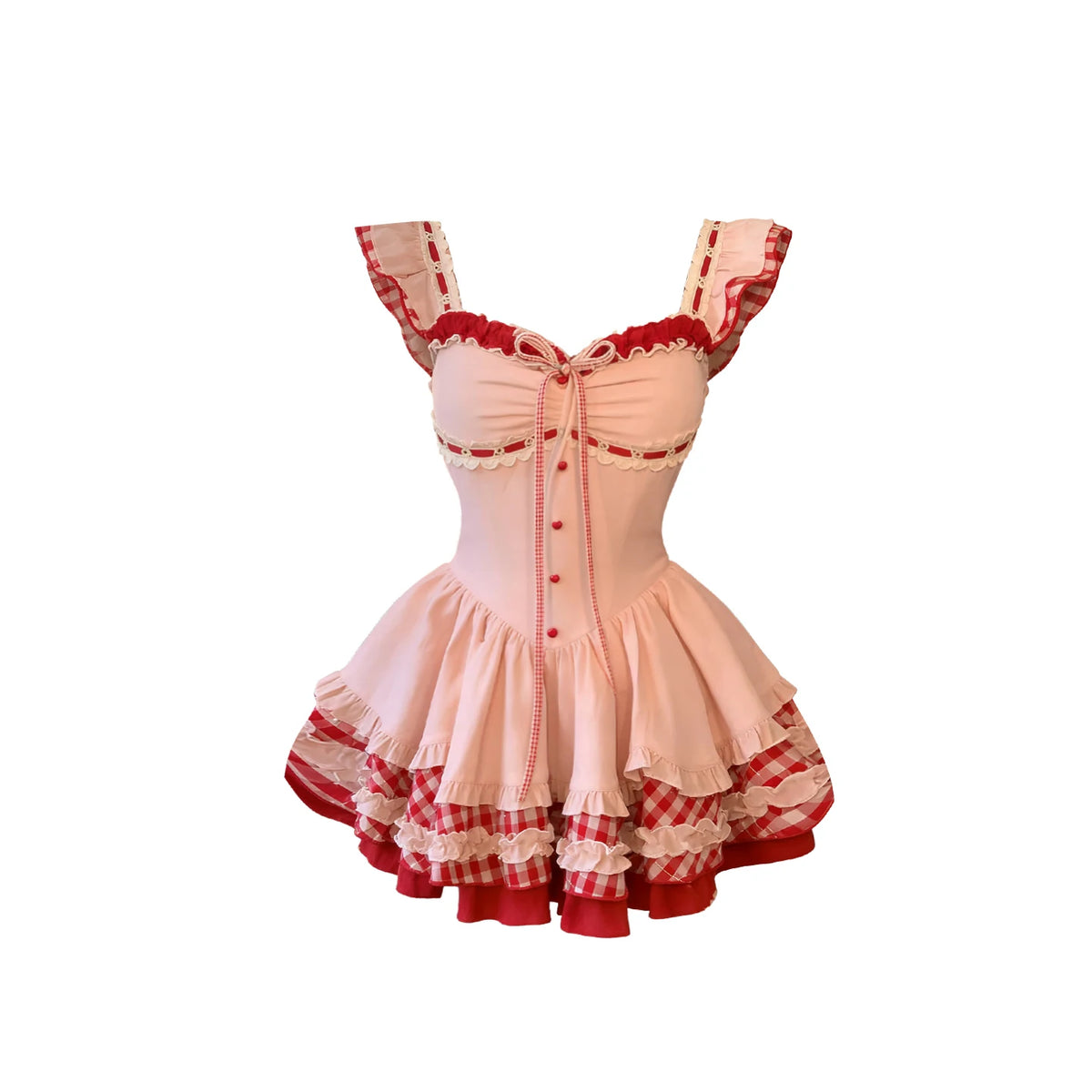 Hnewly  Sweet Style Plaid Patchwork Bridesmaid Dress Women's Summer Gathered Waist Puffy Skirt Short Skirt plus Size Clothing