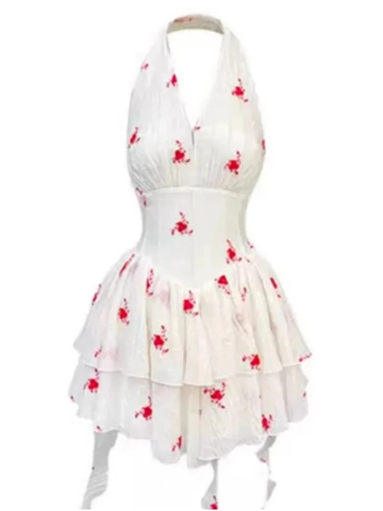 Hnewly French Elegant Even Party Floral Dress Casual Female Slim 2000s Vintage Clothing Design Sexy Blackless Bodycon Dress Summer